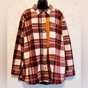 Eddie Bauer Microfleece Women's Brown Plaid Button Shirt Shacket Side Pockets